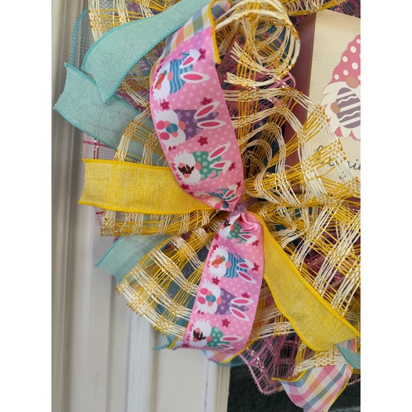 Hanging with My Gnomies Easter Mesh Ribbon Spring Wreath Front Door Hanger, xxx - Picture 3 of 8